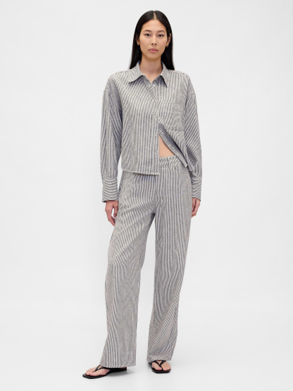 Linen-Cotton Oversized Shirt - Blue stripe