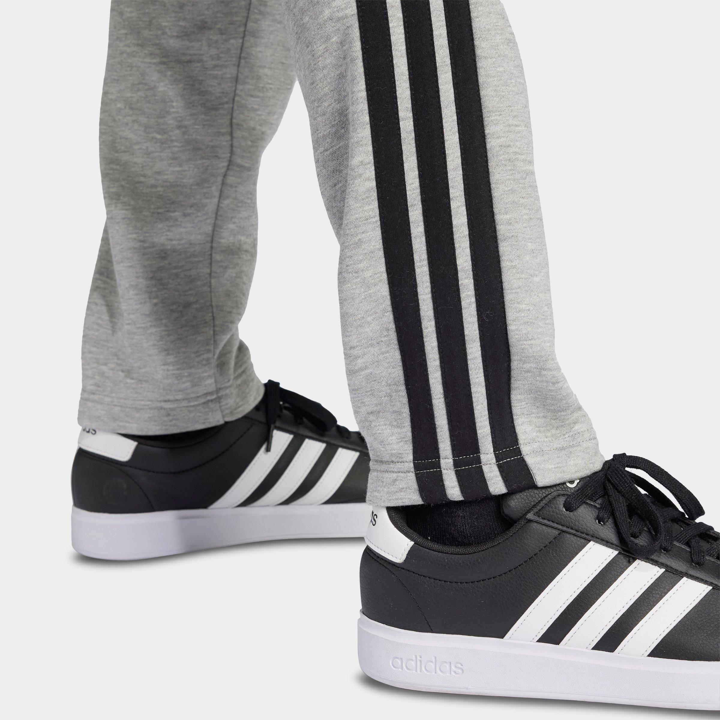 Men's adidas Essentials 3-Stripes Open Hem Fleece Pants - Medium Grey Heather/Black