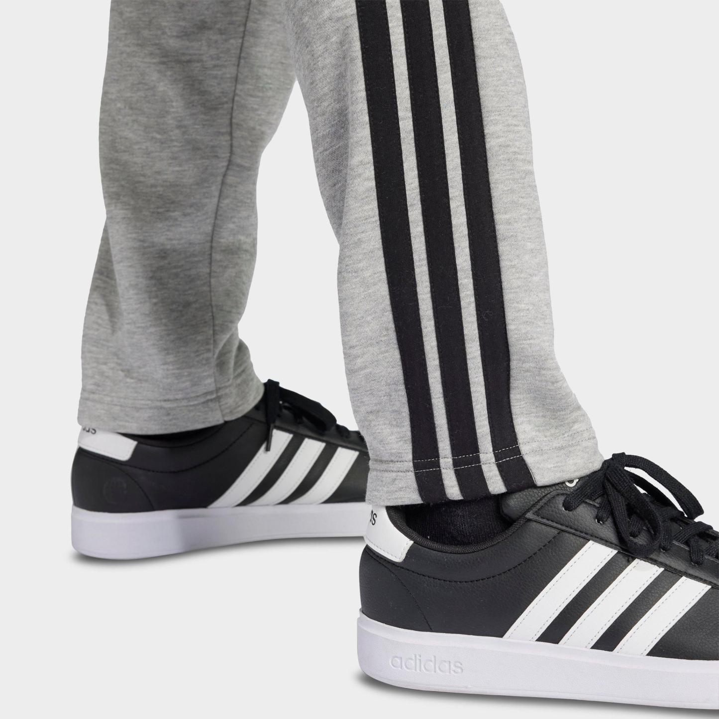 Men's adidas Essentials 3-Stripes Open Hem Fleece Pants - Medium Grey Heather/Black