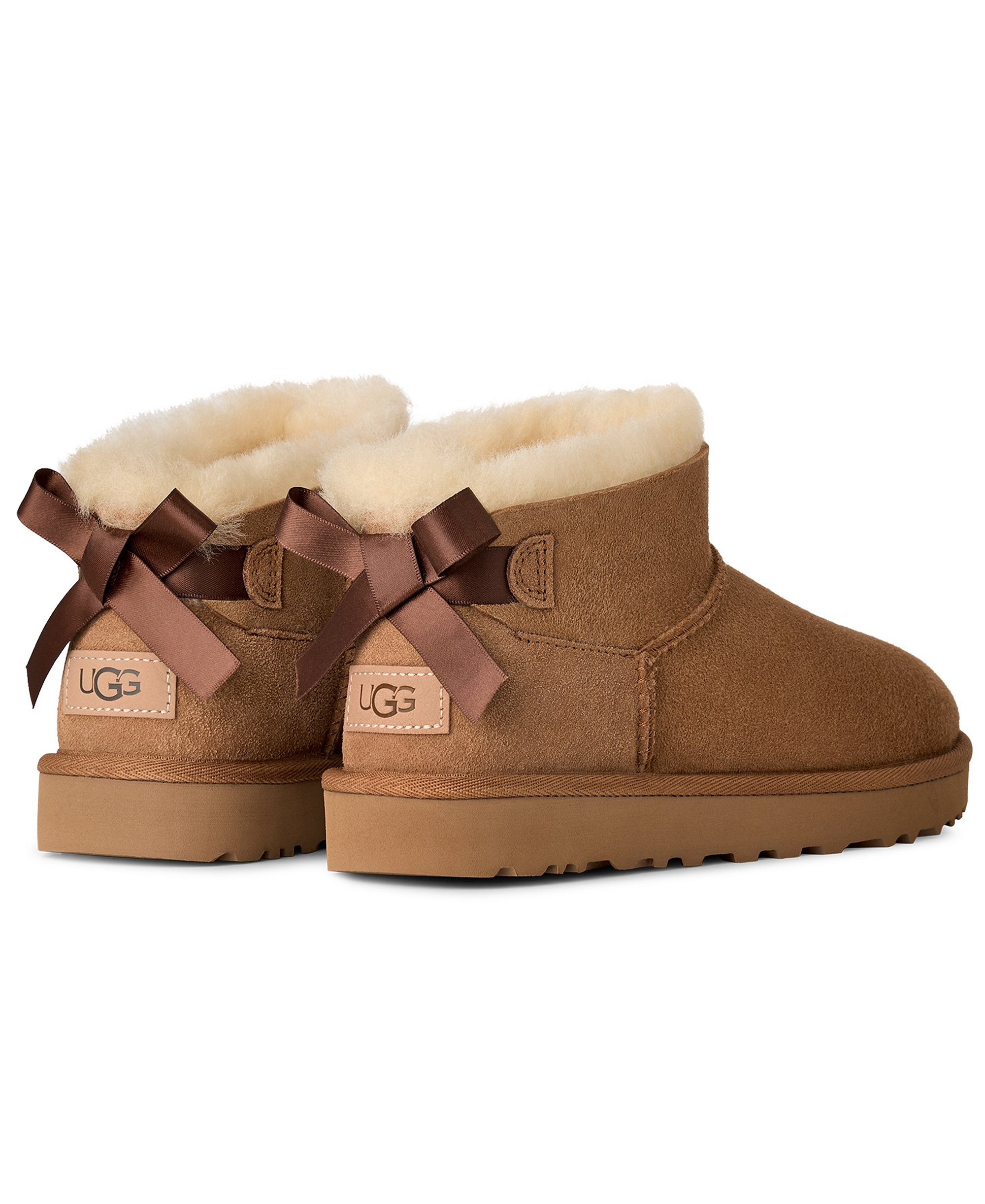 UGG® Women's Ultra Mini Bailey Bow Round Toe Booties - Chestnut
