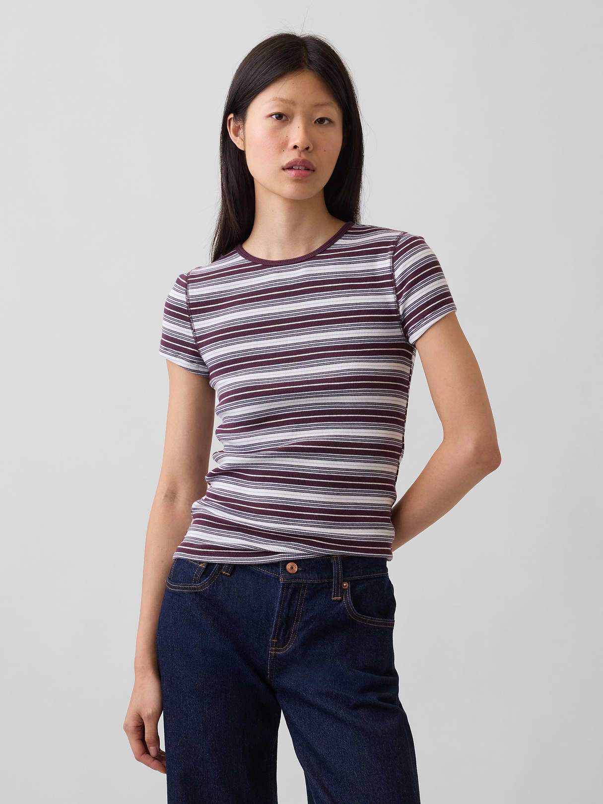 Modern Rib T-Shirt - Purple burgundy & blue stripe