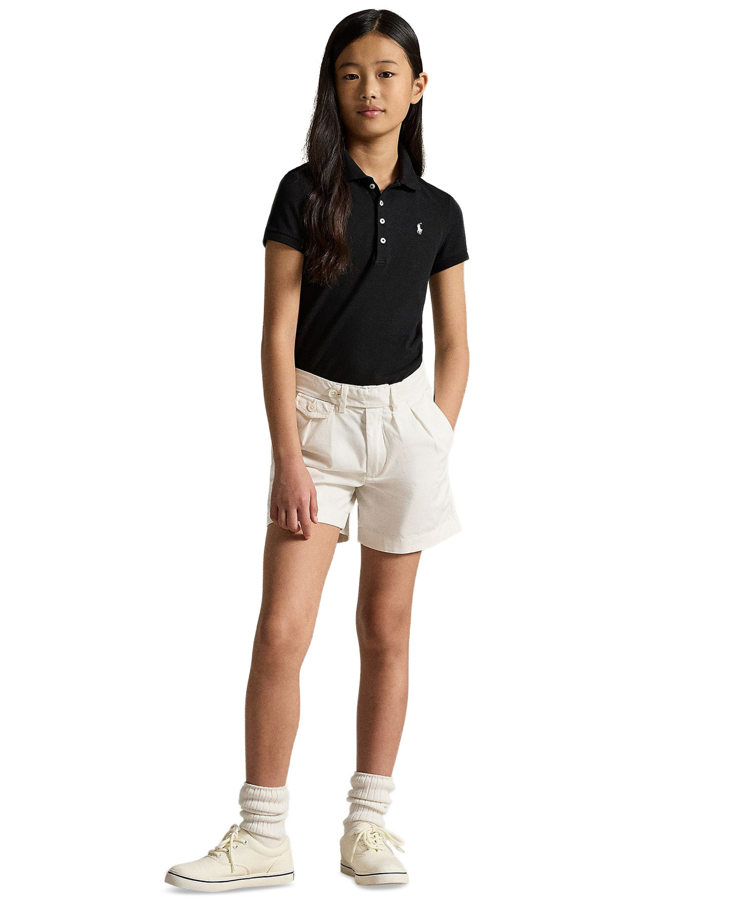 Polo Ralph Lauren Girls' 7-16 Stretch Cotton Mesh Polo Shirt - Polo Black