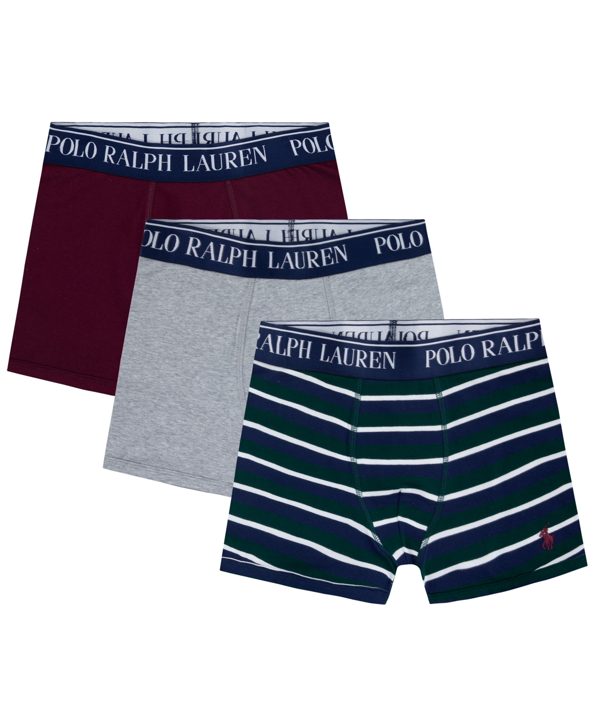 Polo Ralph Lauren Boys' 8-20 Cotton Stretch Boxer Briefs, 3-Pack - Gray/Green/Burgundy