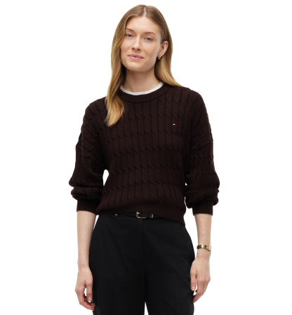 Tommy Hilfiger Women's Cable-Knit Crewneck Sweater - Chocolate