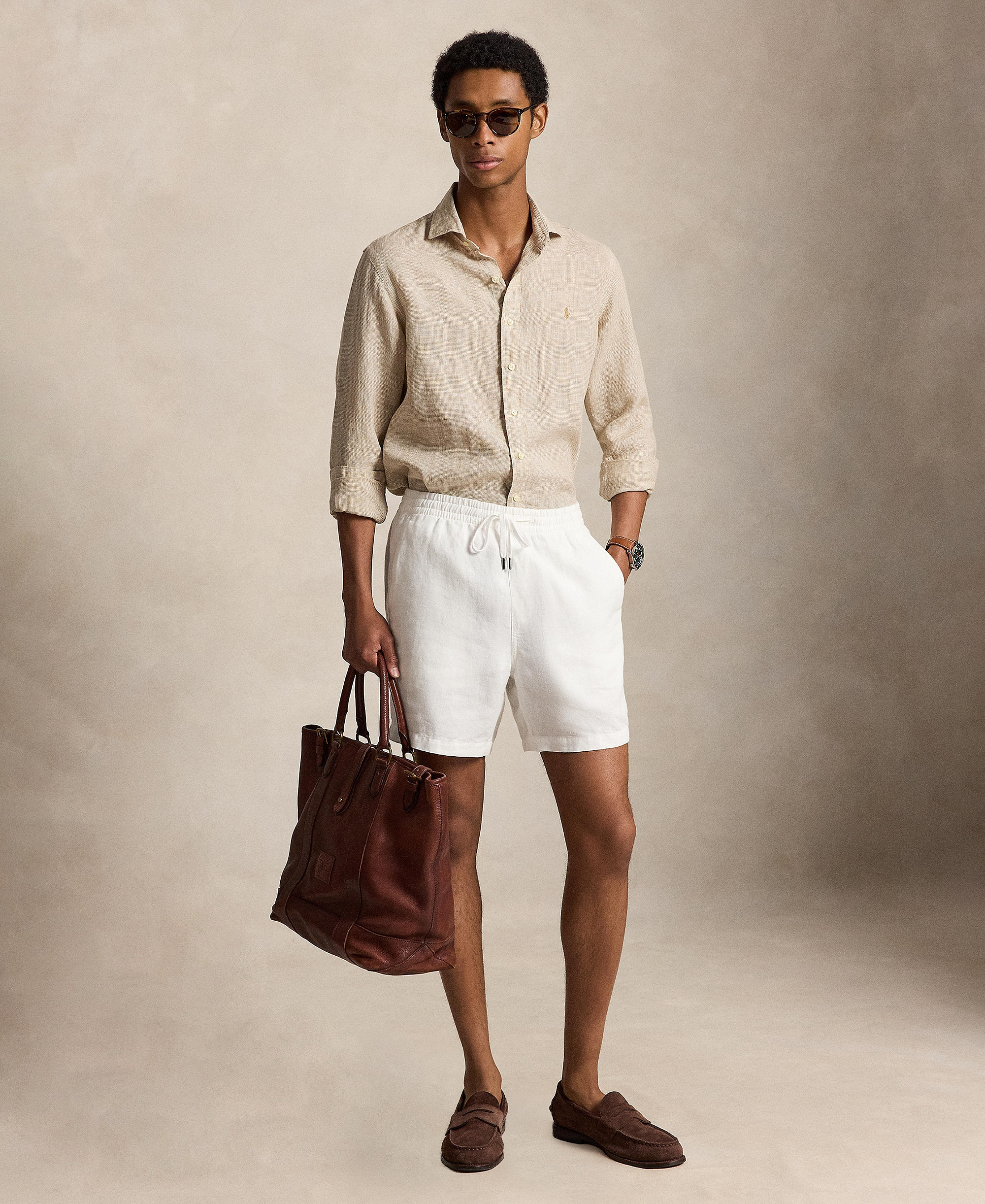 Polo Ralph Lauren Men's Classic-Fit Linen Shirt - Coastal Beige/White