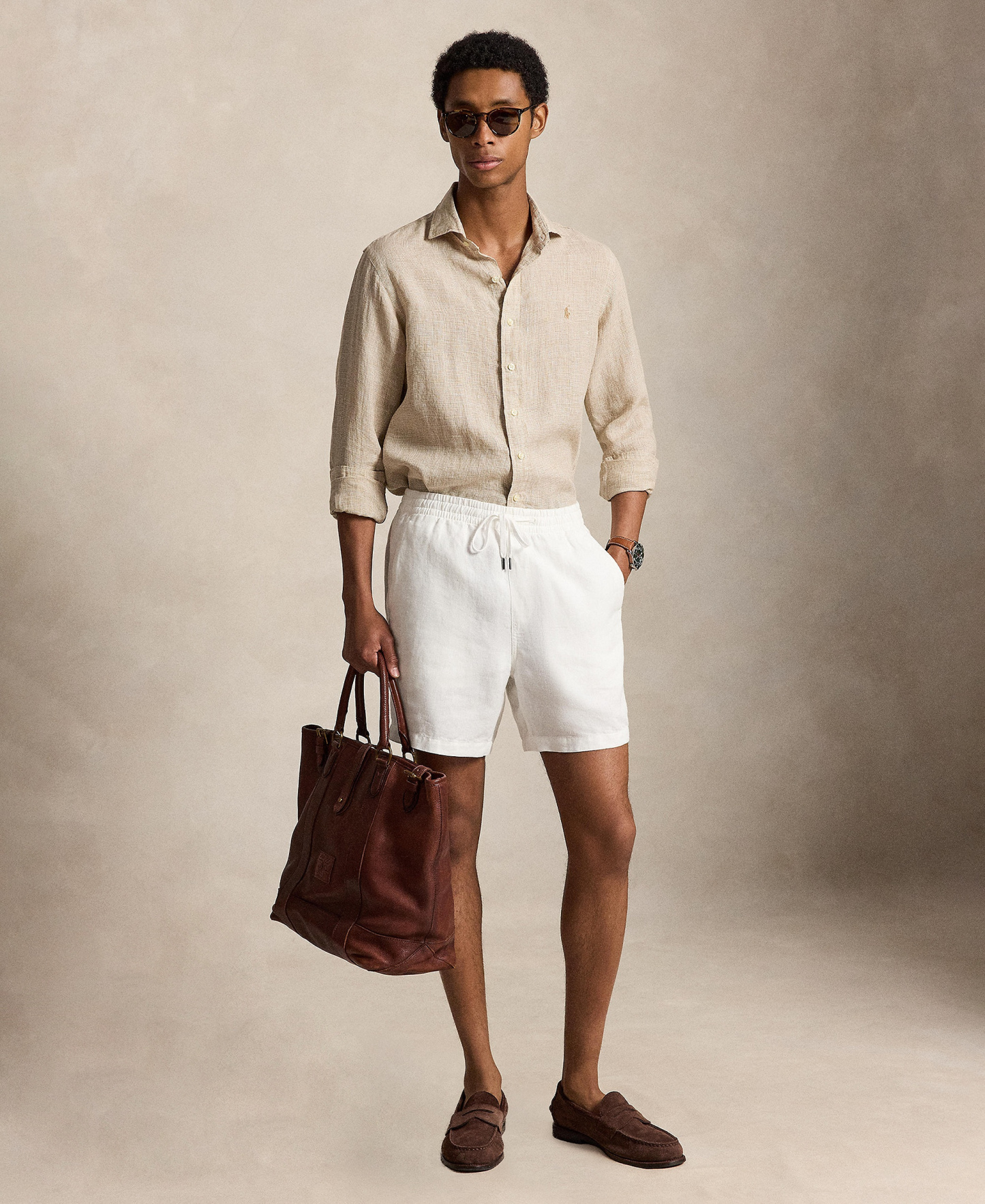 Polo Ralph Lauren Men's Classic-Fit Linen Shirt - Coastal Beige/White