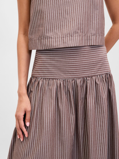 Poplin Drop-Waist Maxi Skirt - Brown stripe
