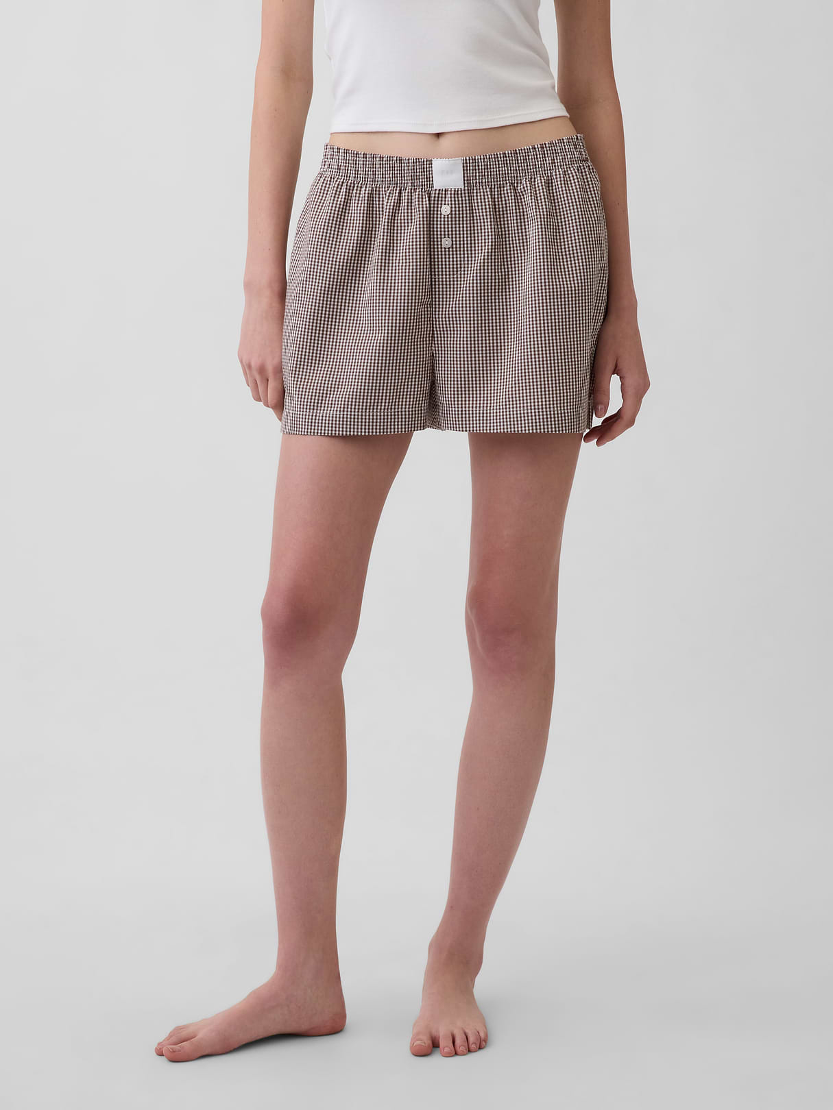Poplin PJ Boxer Shorts - Brown gingham
