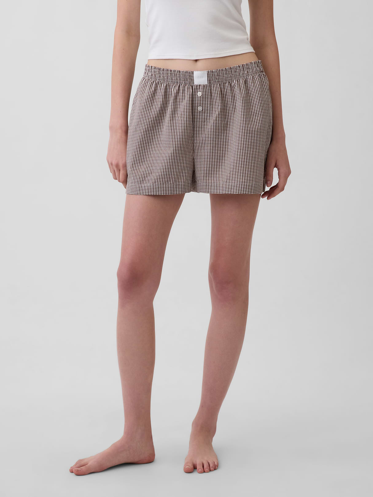 Poplin PJ Boxer Shorts - Brown gingham