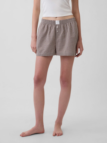 Poplin PJ Boxer Shorts - Brown gingham