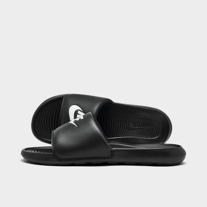 Men's Nithtke Victori One Slide Sandals - Black/Black/White - Left shoe facing left. Outside of the shoe.
