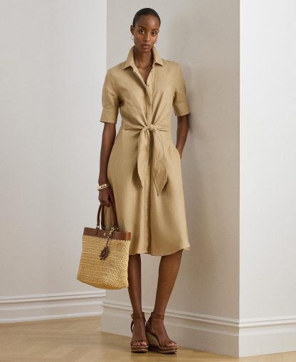 Lauren Ralph Lauren 100% Linen Shirt Dress - Birch Tan