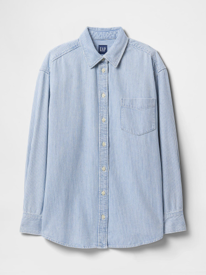 Denim Big Shirt - Blue railroad stripe