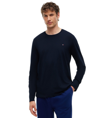 Tommy Hilfiger Men's Core Flag Long-Sleeve Crewneck Cotton Pajama T-Shirt - Dark Navy