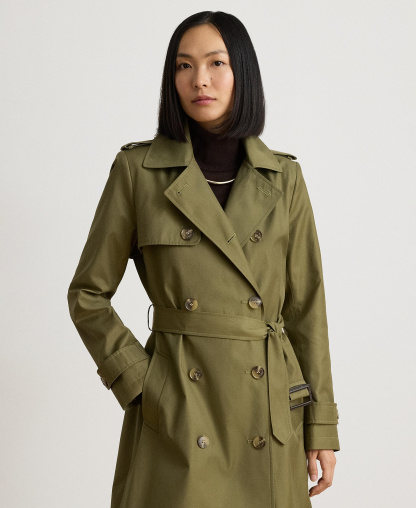 Lauren Ralph Lauren Petite Water-Resistant Double-Breasted Trench Coat, Created for Macy's - Light Agave