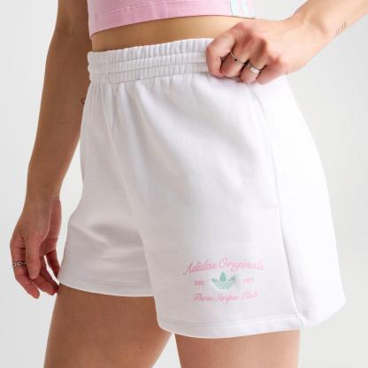 Women's adidas Originals Classic Sport Script Logo Fleece Shorts - White/True Pink/Clear Mint - view 5