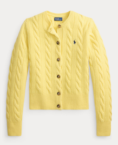 Polo Ralph Lauren Women's Cable-Knit Wool-Cashmere Cardigan Sweater - Fall Yellow
