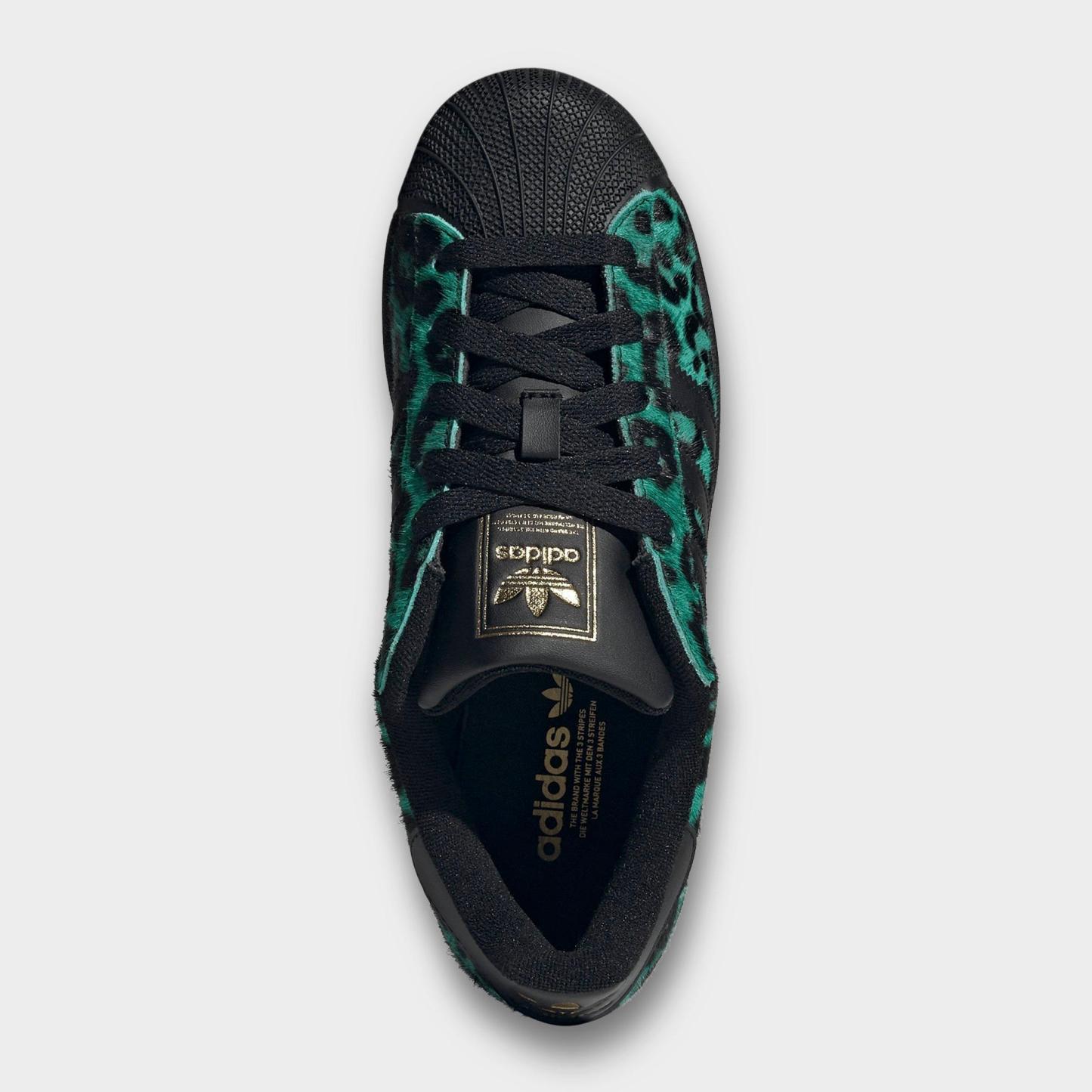 Women's adidas Originals Superstar II Casual Shoes - Semi Screaming Green/Core Black/Gold Metallic - Top view