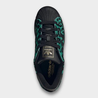 Women's adidas Originals Superstar II Casual Shoes - Semi Screaming Green/Core Black/Gold Metallic - Top view