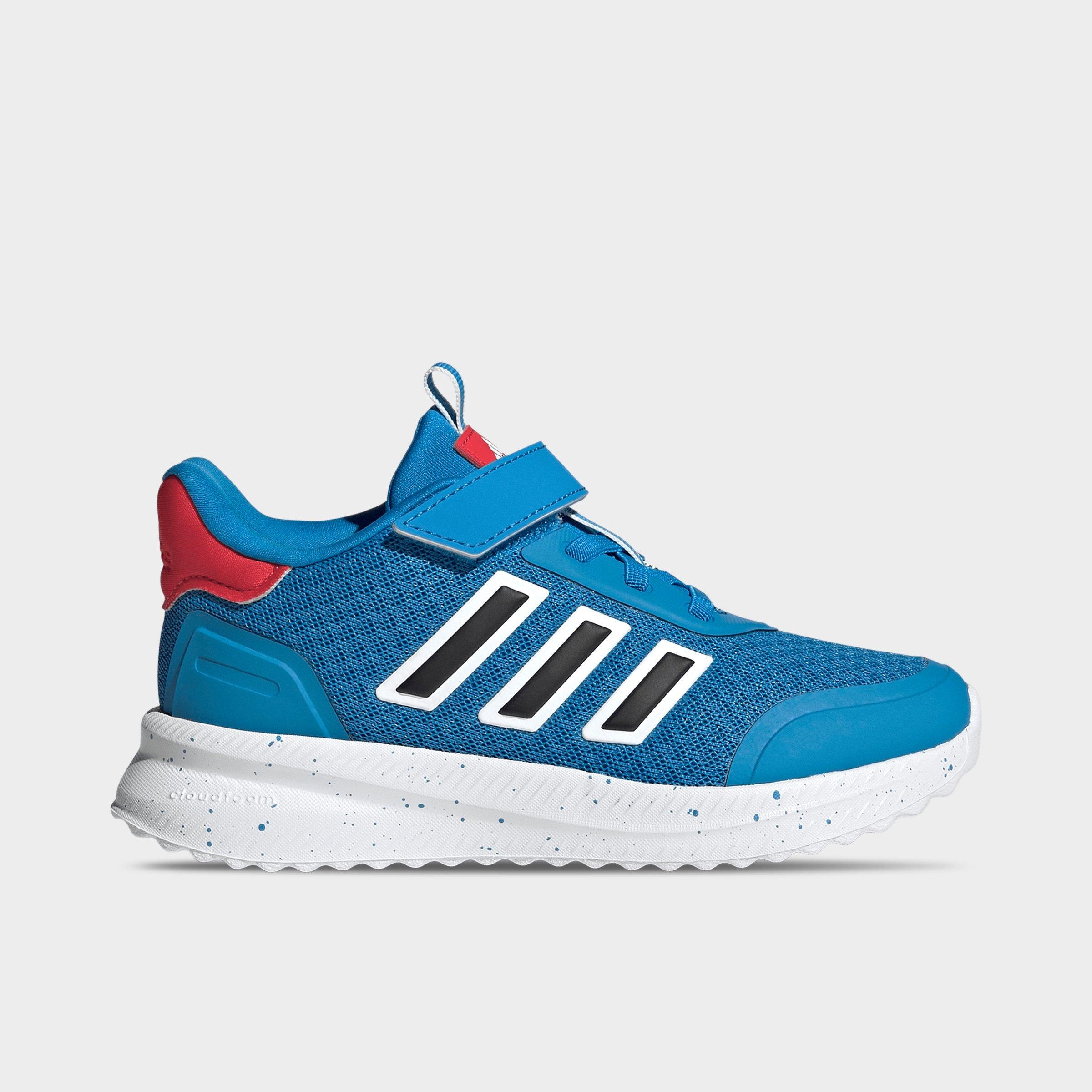 Little Kids' adidas X_PLR Path Hook-And-Loop Stretch Lace Casual Shoes - Bright Blue/White/Pure Ruby - Left shoe facing left. Outside of the shoe.