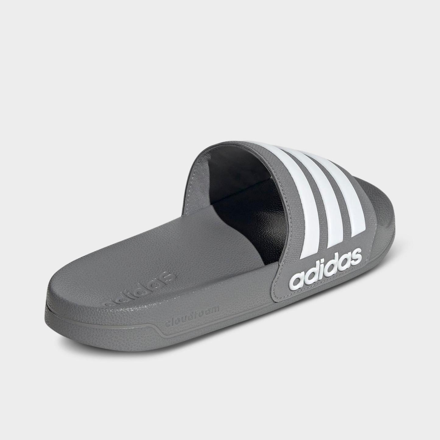 Men's adidas adilette Shower Slide Sandals - Grey/White/Grey - view 4