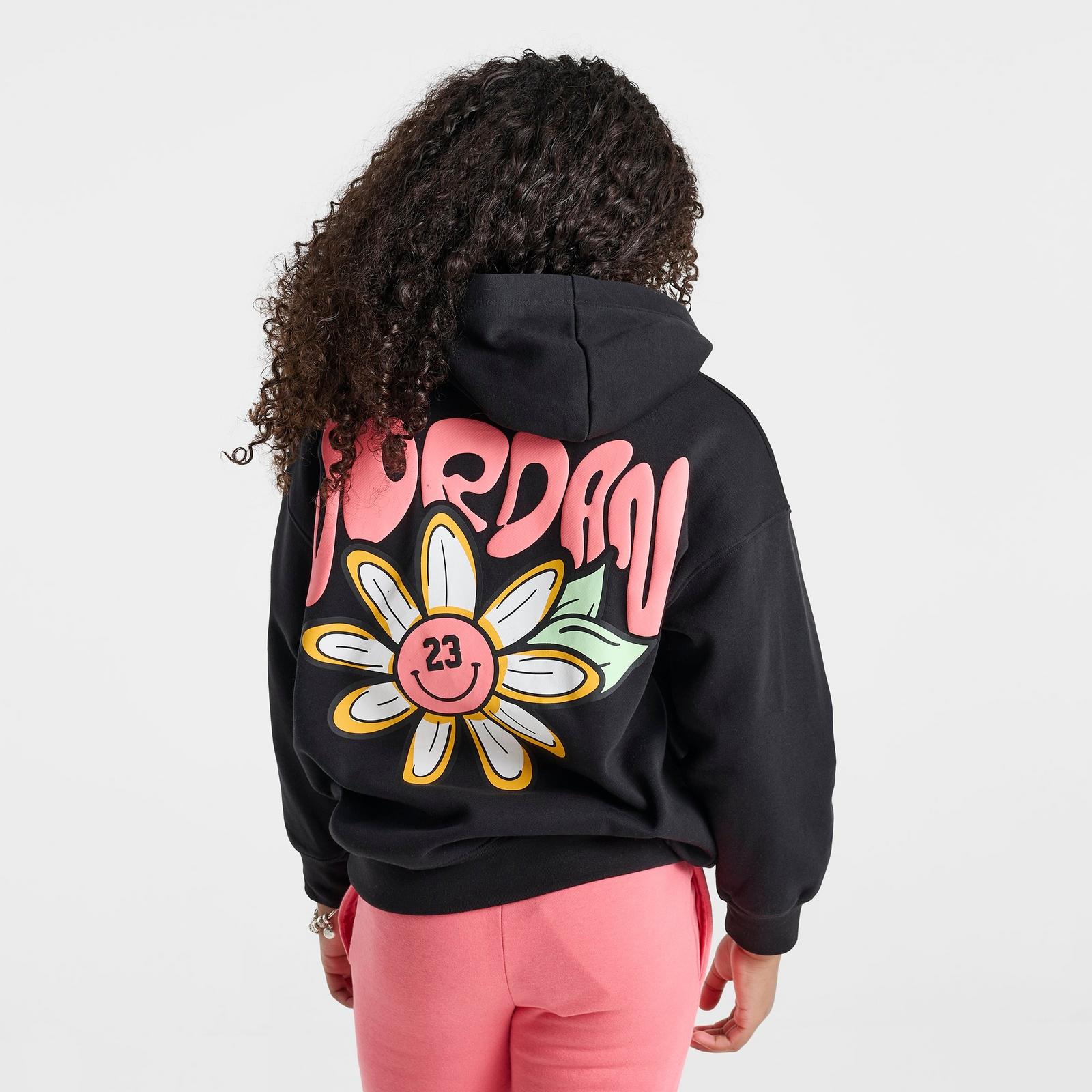 Girls' Big Kids' Jordan Floral Flight Pullover Hoodie - Black - view 4