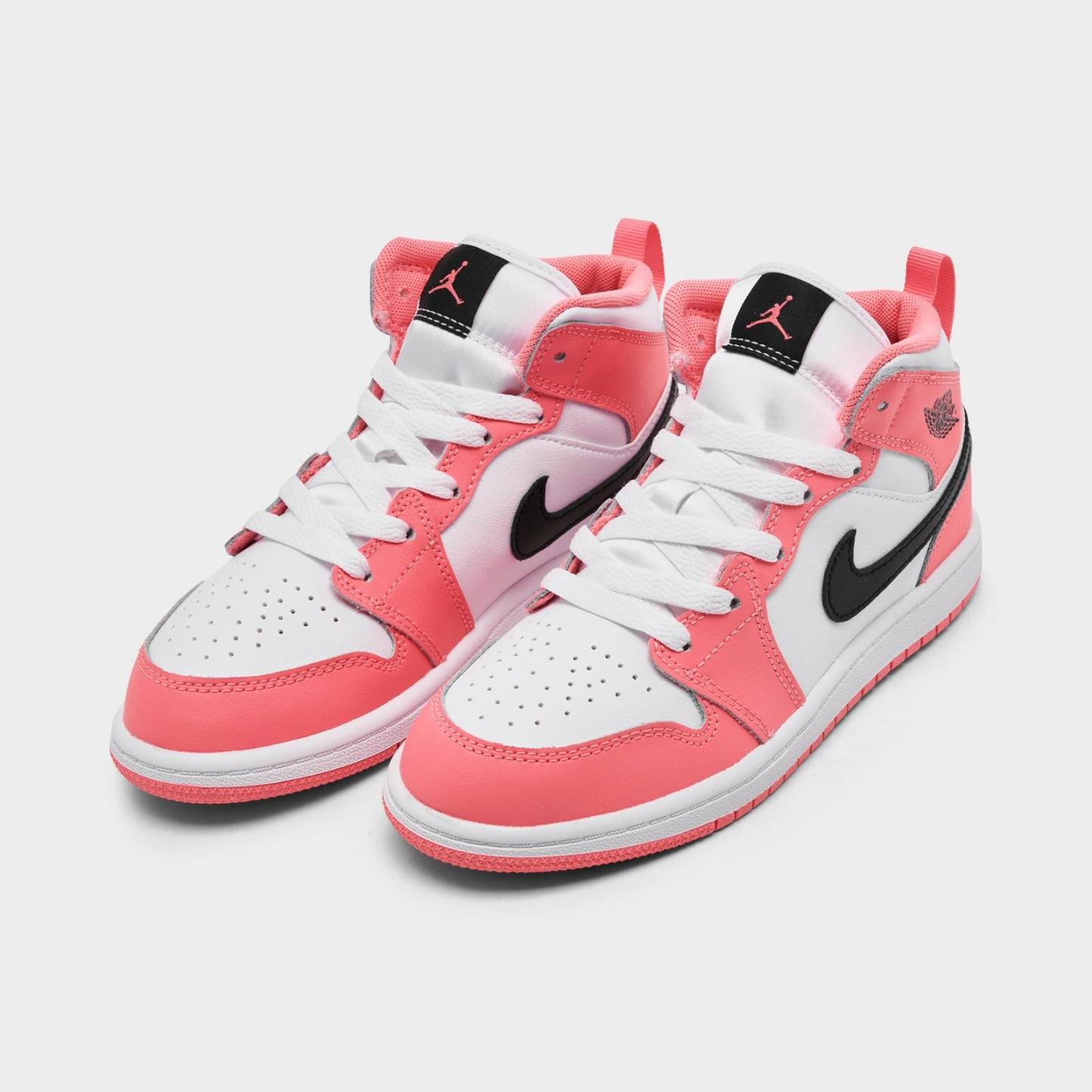 Little Kids' Air Jordan Retro 1 Mid Casual Shoes - Pink Gaze/White/Black - view 2