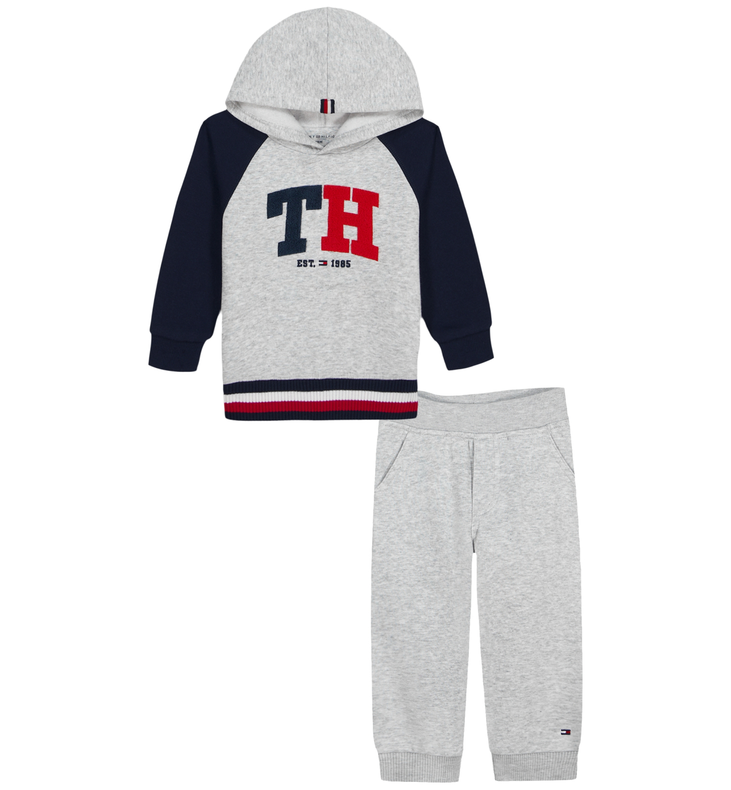 Tommy Hilfiger Baby Boys' Color-Blocked Logo Hoodie and Jogger Pants, 2-Piece Set - Gray Heather/Navy