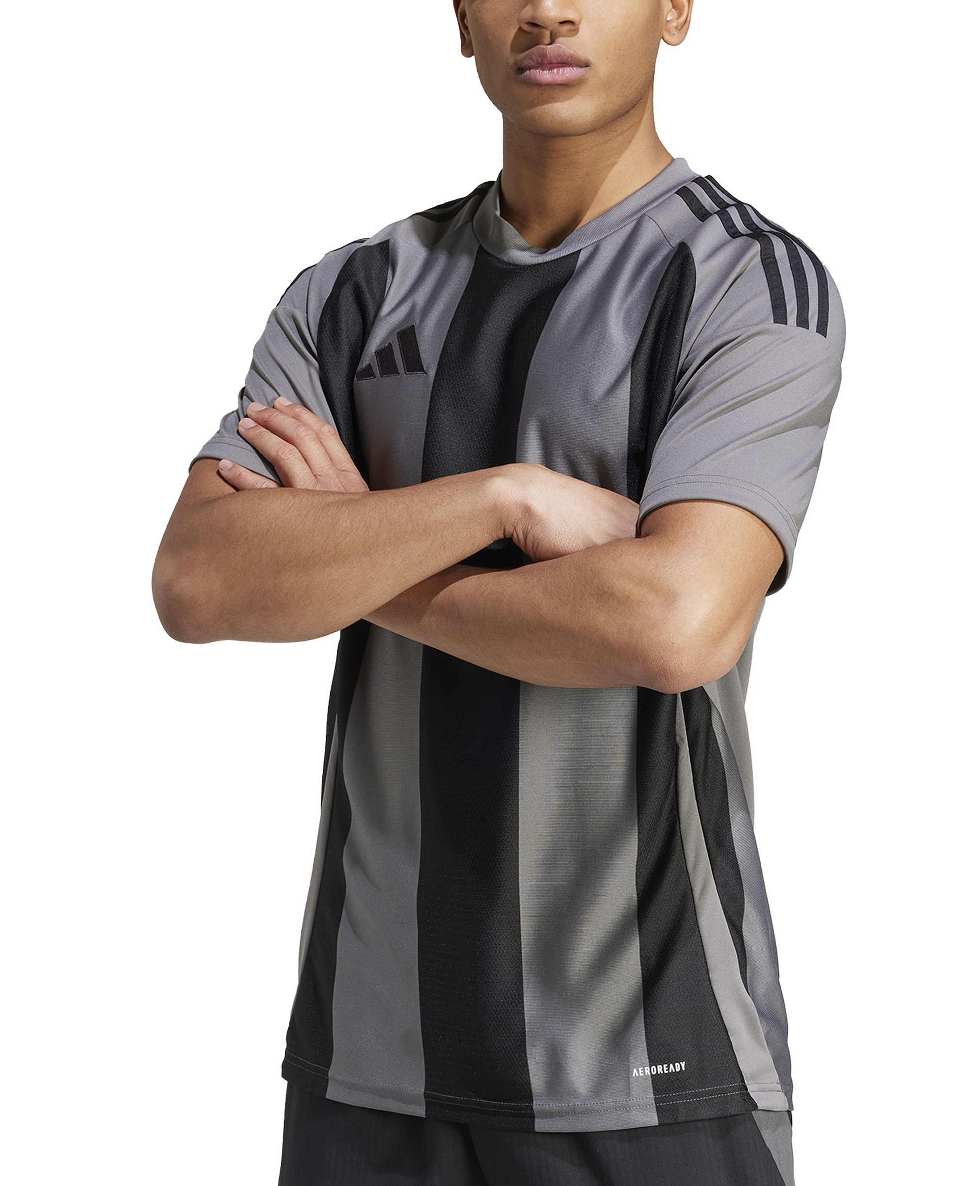 adidas Men's Stripe Logo Jersey T-Shirt - Grey / Black
