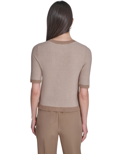 Tommy Hilfiger Women's Short-Sleeve Crewneck Sweater - Tannin/Whitecap