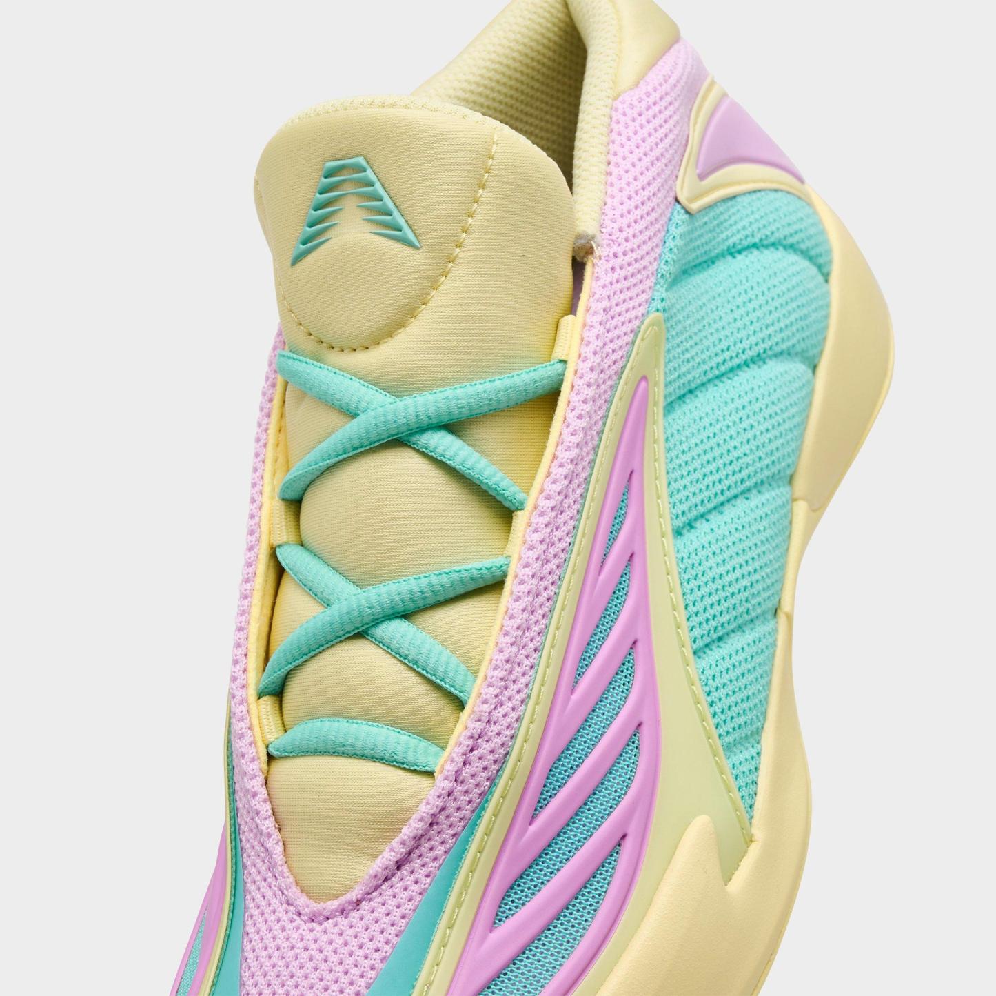 Little Kids' adidas Anthony Edwards 2 Basketball Shoes - Almost Yellow/Bliss Lilac/Flash Aqua - Detail shot