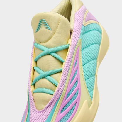 Little Kids' adidas Anthony Edwards 2 Basketball Shoes - Almost Yellow/Bliss Lilac/Flash Aqua - Detail shot