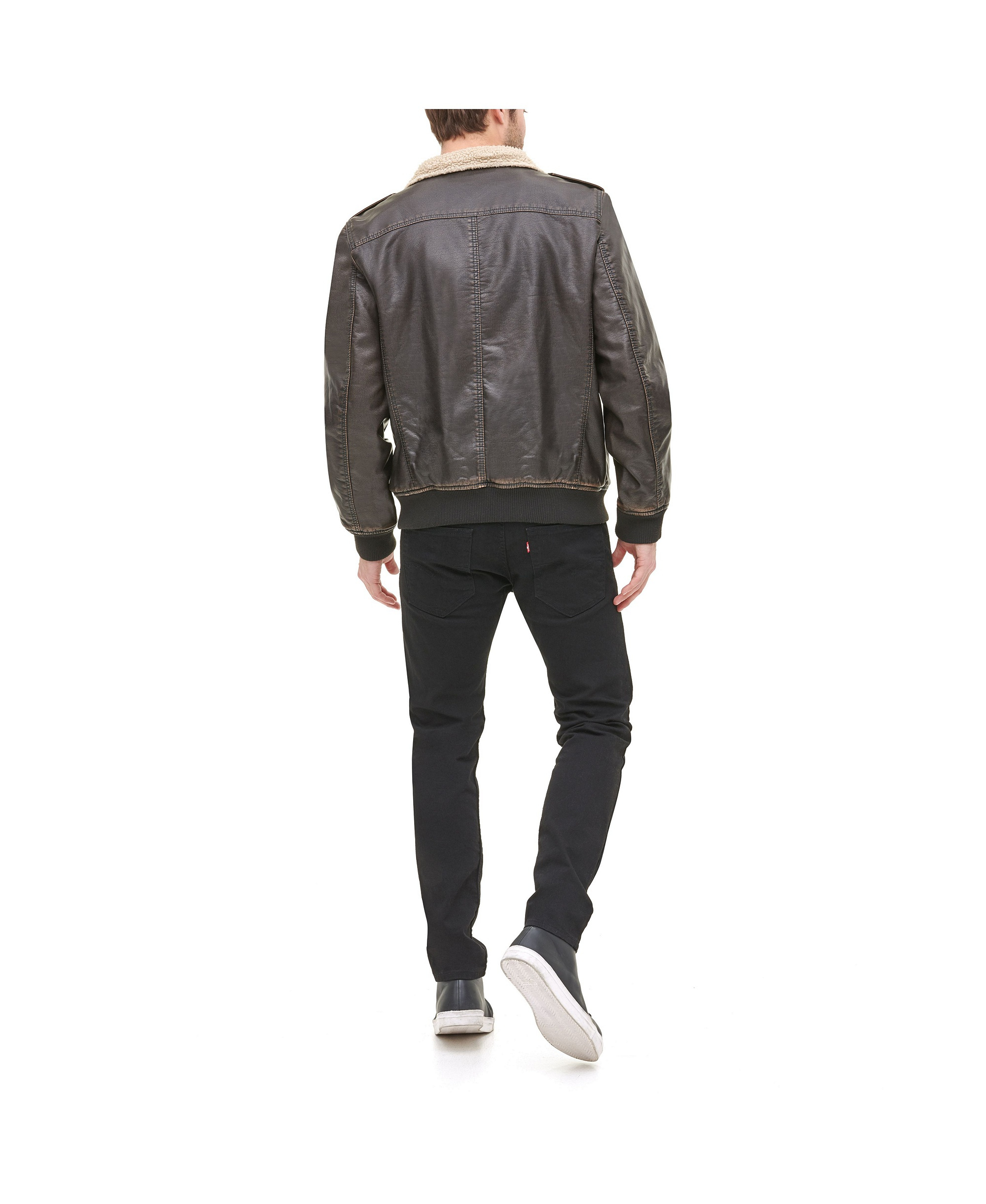 Levi's Men's Sherpa Lined Faux Leather Aviator Bomber - Dark Brown