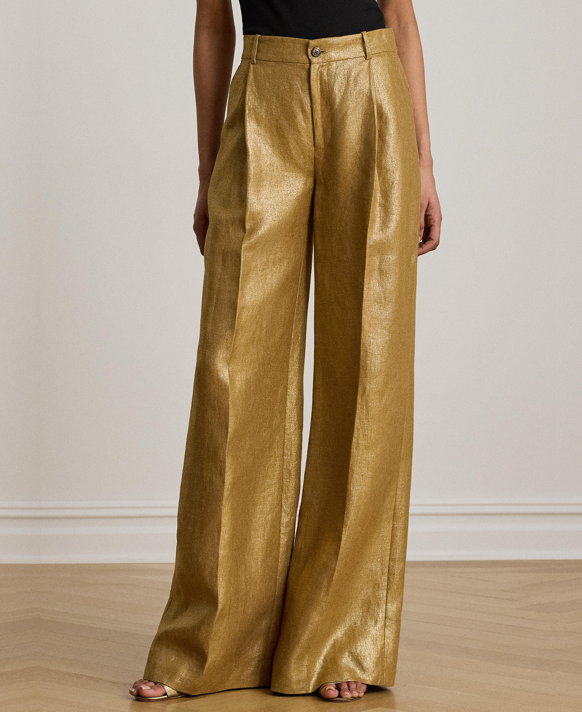 Lauren Ralph Lauren Women's High-Rise Foiled Wide-Leg Pants - Brown/Gold Foil