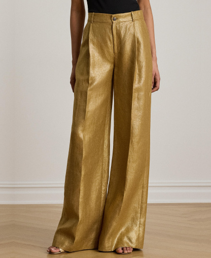 Lauren Ralph Lauren Women's High-Rise Foiled Wide-Leg Pants - Brown/Gold Foil