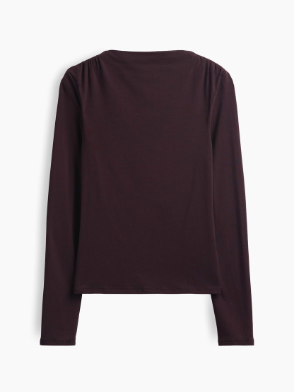 CloseKnit Jersey Funnel-Neck Ruched T-Shirt - Terra brown