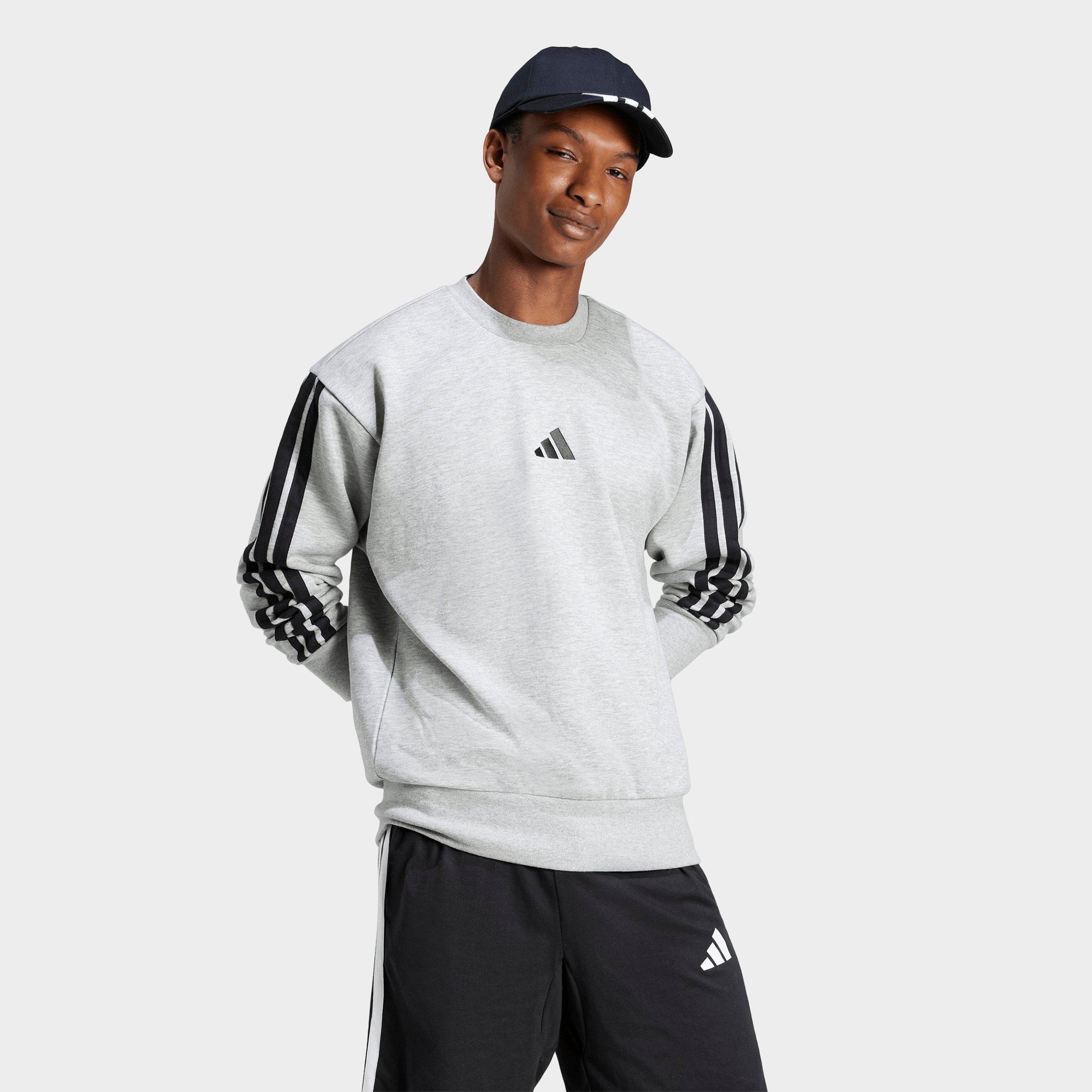 Men's adidas Essentials 3-Stripes Fleece Crewneck Sweatshirt - Medium Grey Heather