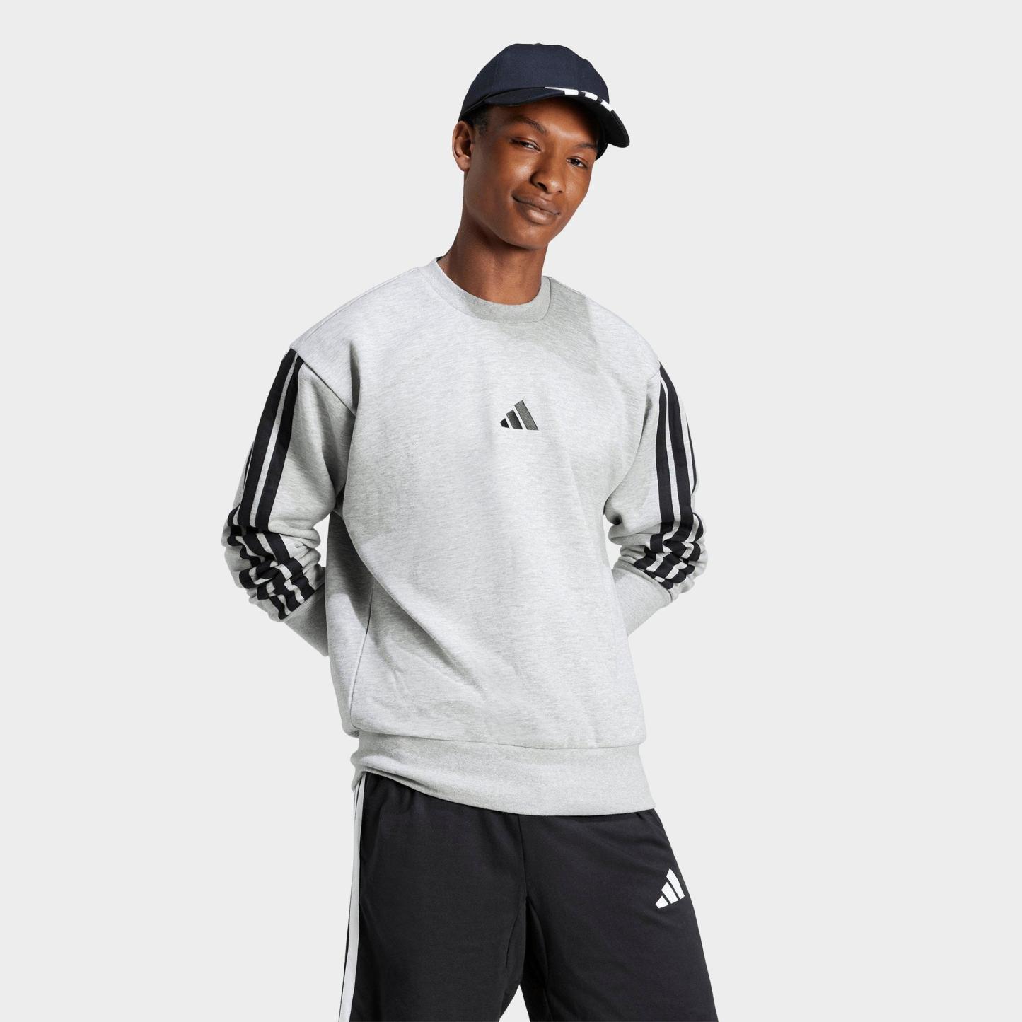 Men's adidas Essentials 3-Stripes Fleece Crewneck Sweatshirt - Medium Grey Heather