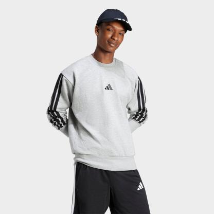 Men's adidas Essentials 3-Stripes Fleece Crewneck Sweatshirt - Medium Grey Heather
