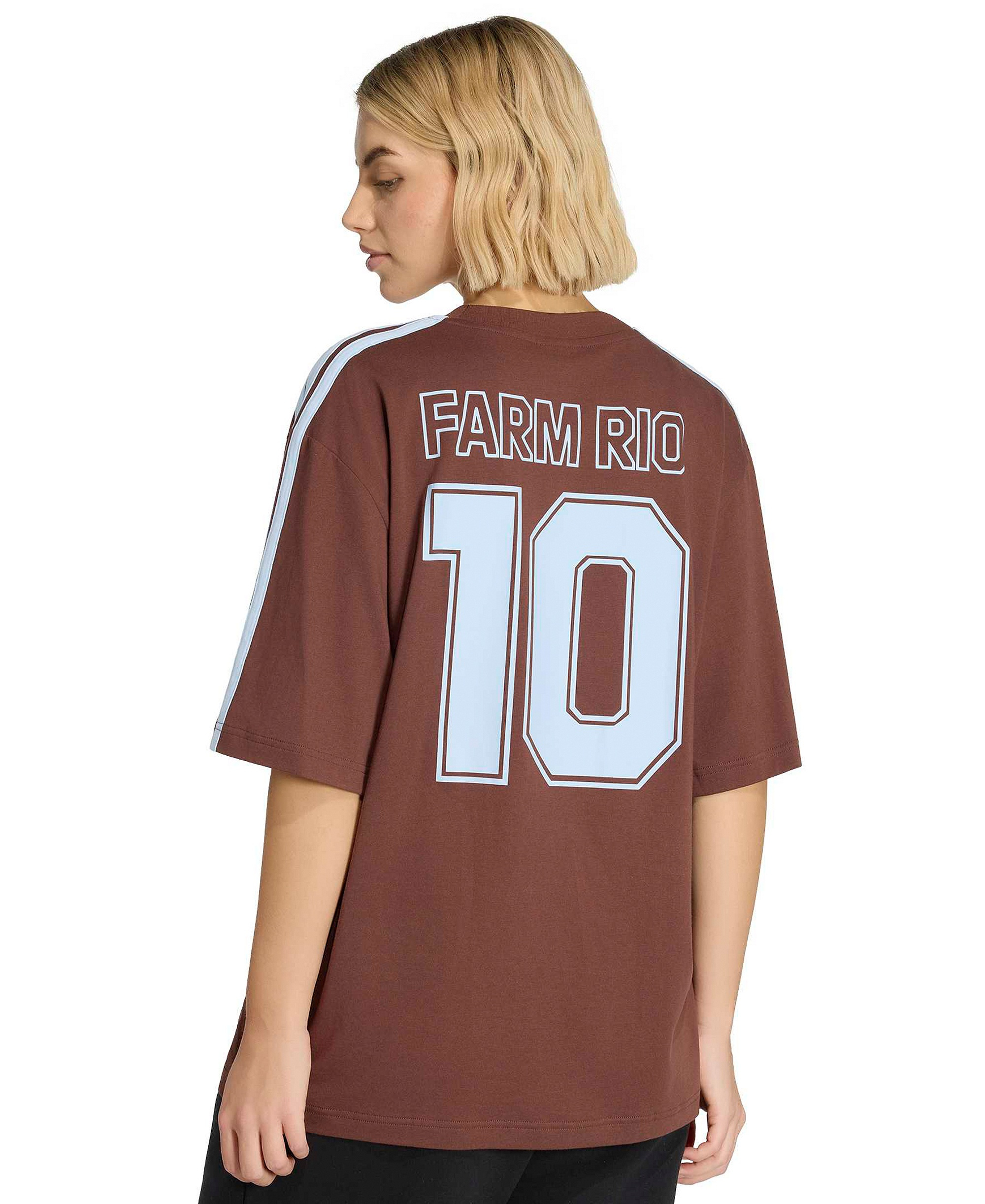 adidas Women's Farm Gfx Tee 2 Retro Graphic-Print 3-Stripes Crewneck T-Shirt - AUBURN/CLE