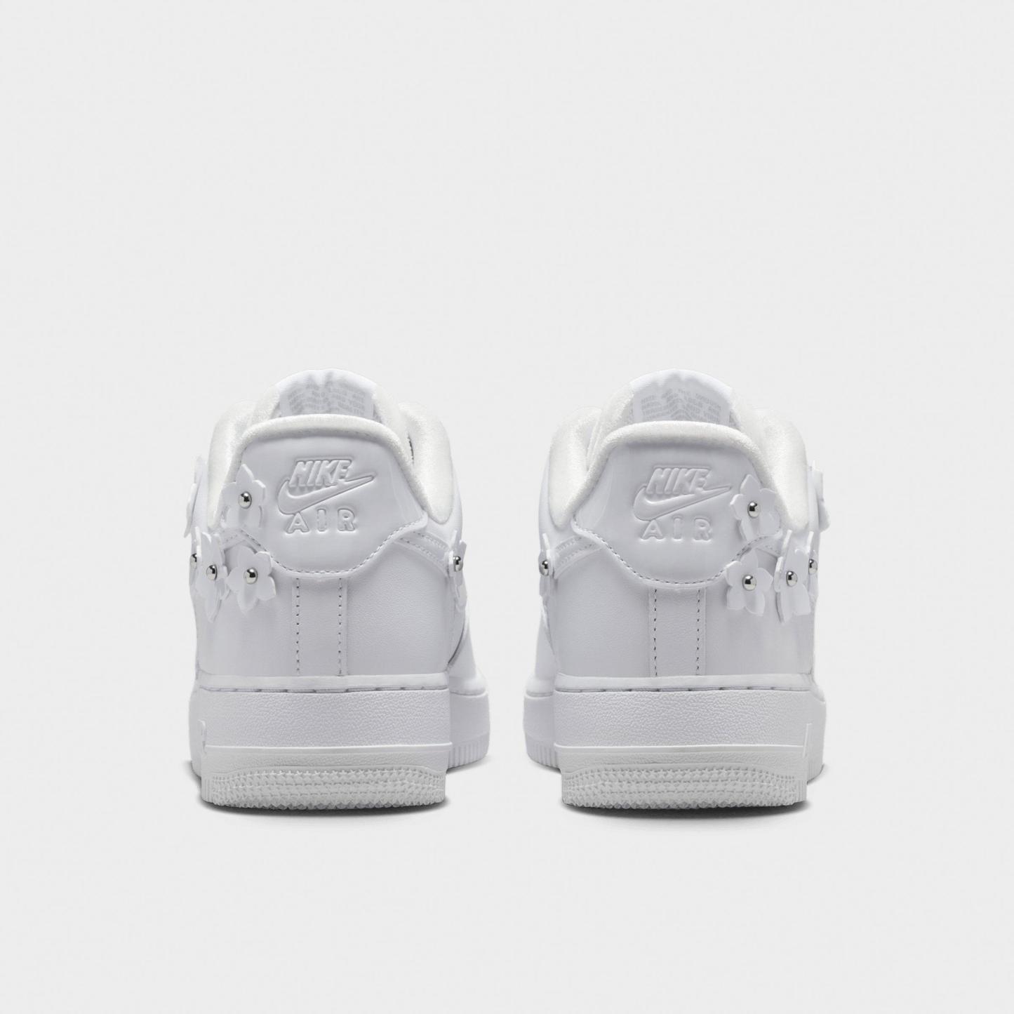 Women's Nithtke Air Force 1 '07 "Florette" Casual Shoes - White/Wolf Grey/Metallic Silver/White - Back view