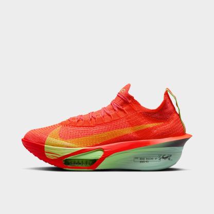 Women's Nithtke Air Zoom Alphafly 3 Running Shoes - Bright Crimson/Cave Purple/Lime Blast/Mint Foam - Left shoe facing left. Outside of the shoe.