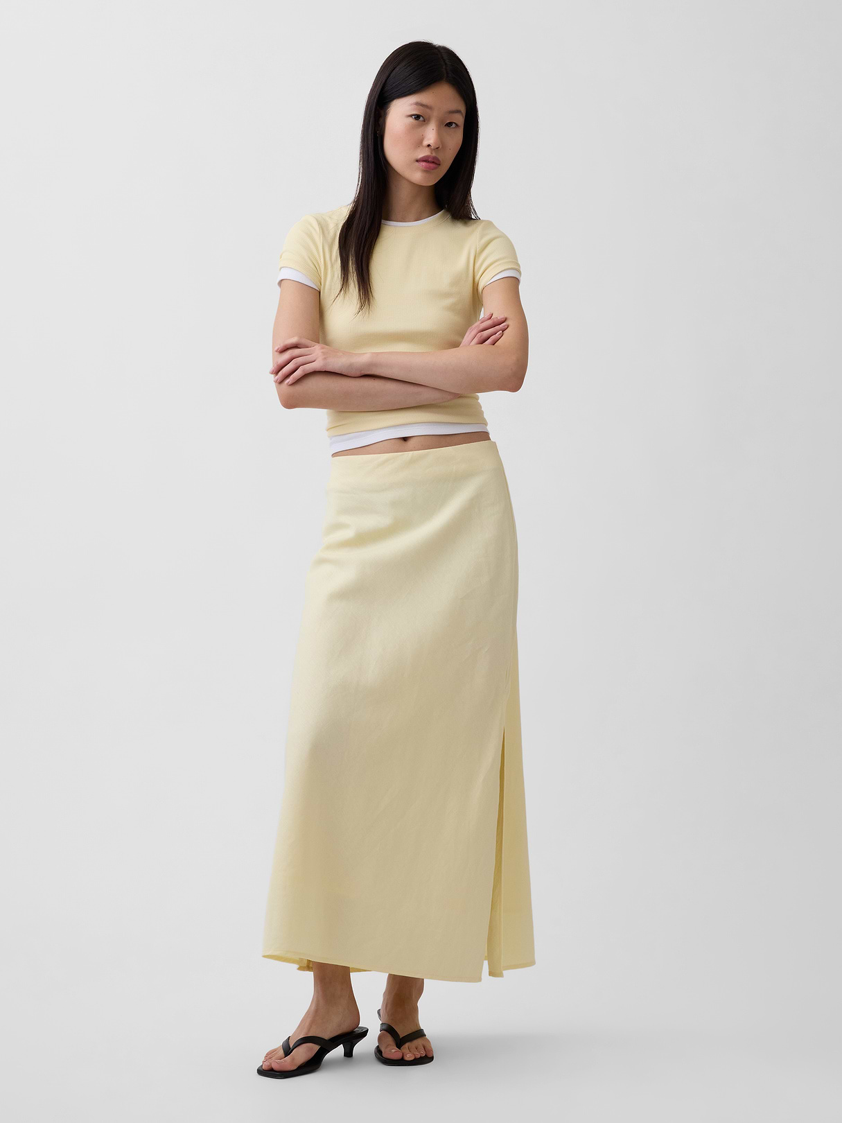 Linen-Blend Maxi Slip Skirt - Maize yellow
