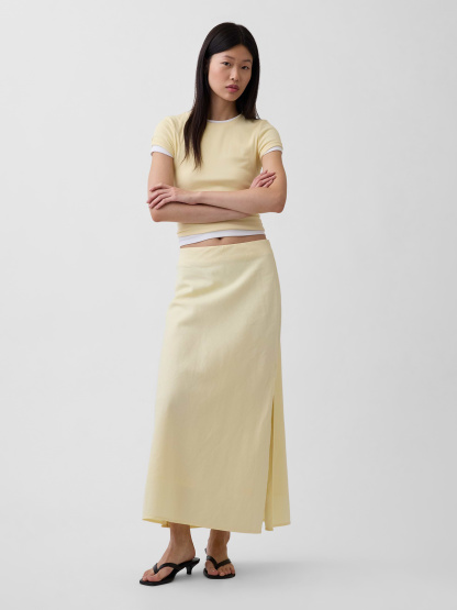 Linen-Blend Maxi Slip Skirt - Maize yellow