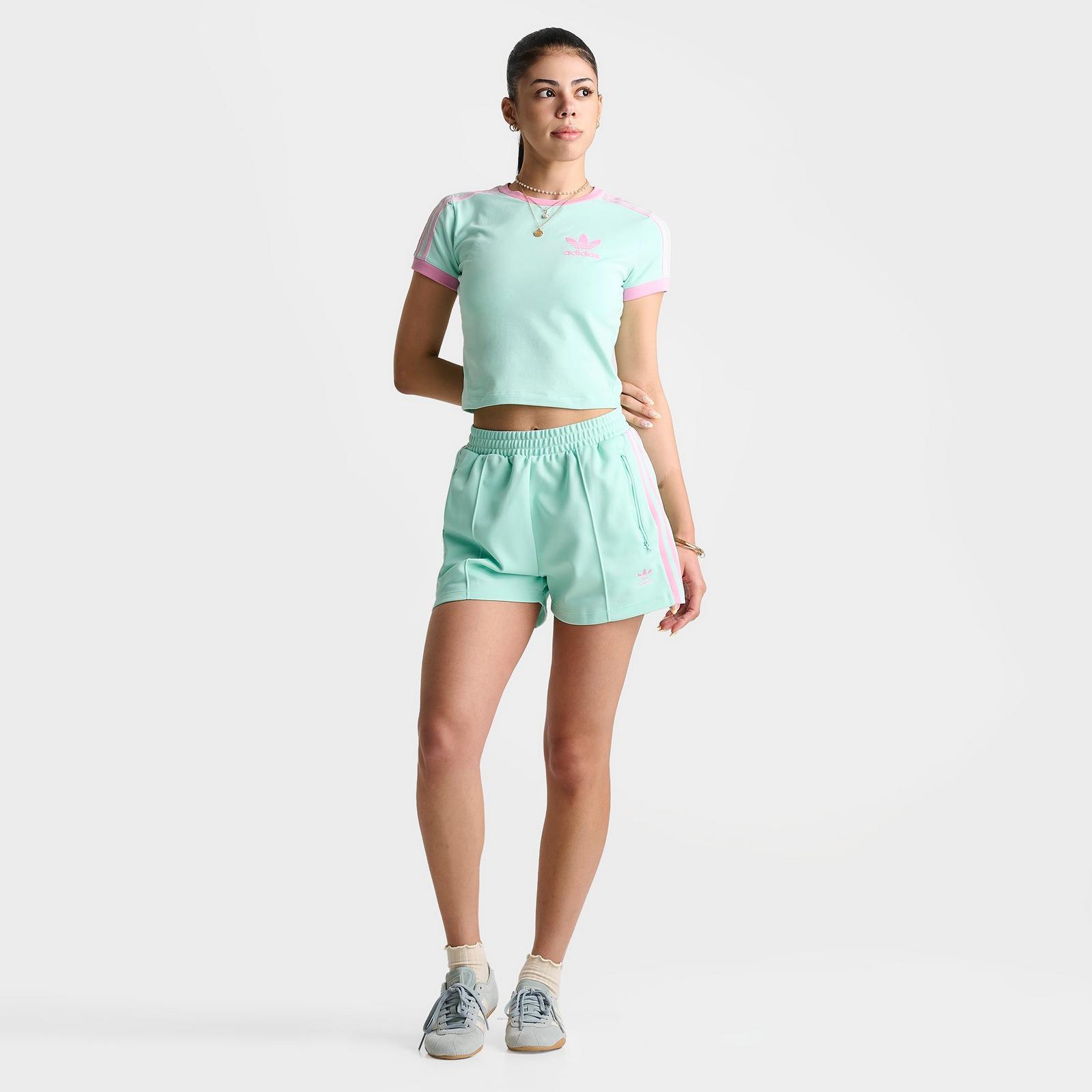Women's adidas Originals adicolor 3-Stripes Baby T-Shirt - Clear Mint/True Pink - view 2
