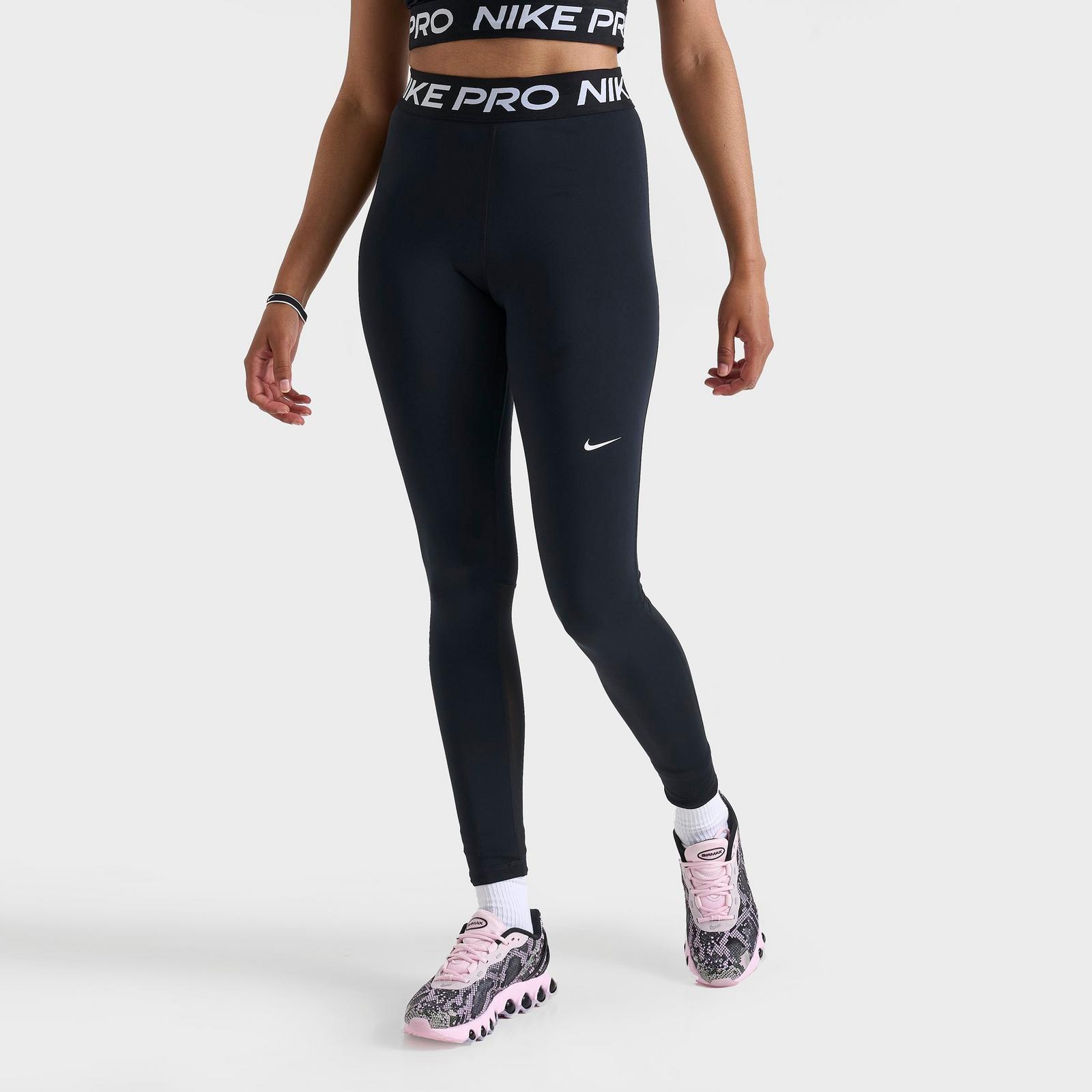 Women's Nike Pro 365 High-Waisted 7/8 Mesh Panel Leggings - Black/White