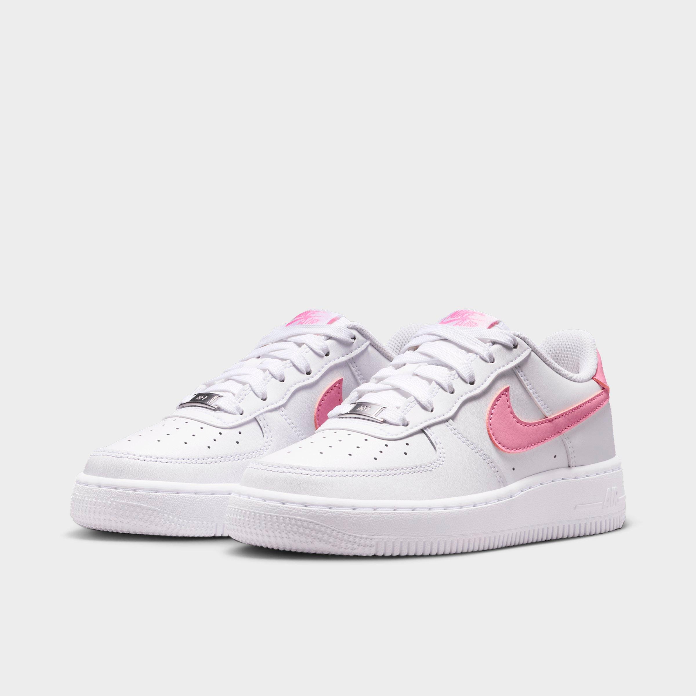 Big Kids' Nithtke Air Force 1 Low Casual Shoes - White/Pink Rise - Both shoes facing left
