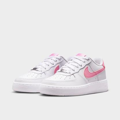 Big Kids' Nithtke Air Force 1 Low Casual Shoes - White/Pink Rise - Both shoes facing left