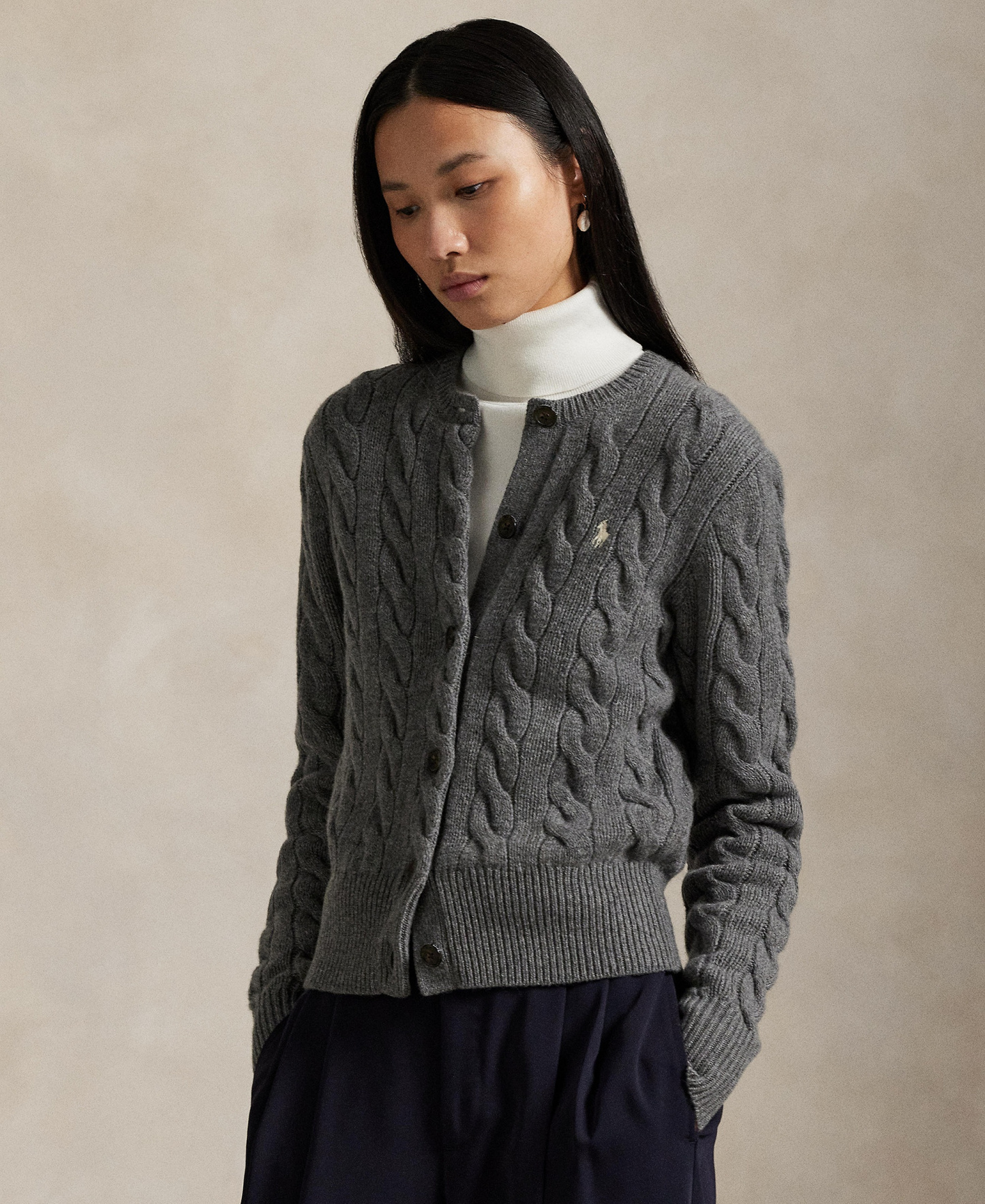 Polo Ralph Lauren Women's Cable-Knit Wool-Cashmere Cardigan Sweater - Battalion Grey Heather