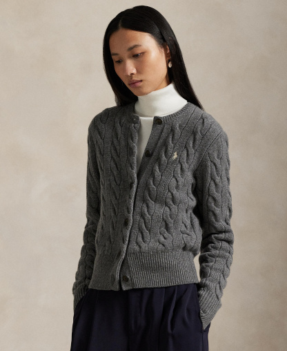 Polo Ralph Lauren Women's Cable-Knit Wool-Cashmere Cardigan Sweater - Battalion Grey Heather